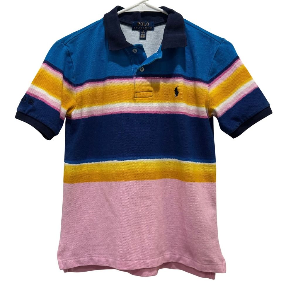Polo‎ Ralph Lauren Striped Polo Shirt Kids M 10-12 Blue Pink Pique School